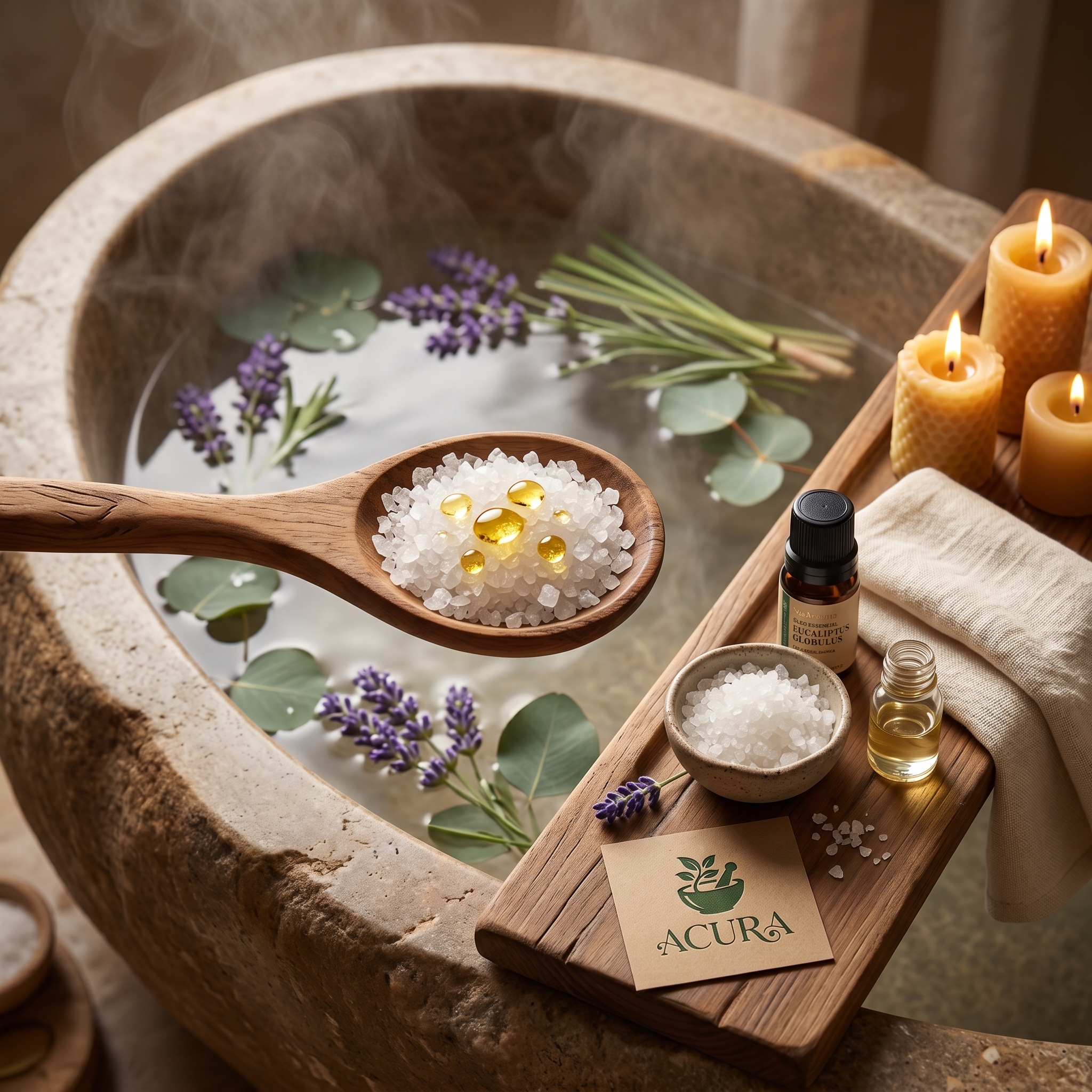 Ritual de banho e escalda-pés com óleo essencial e sal grosso